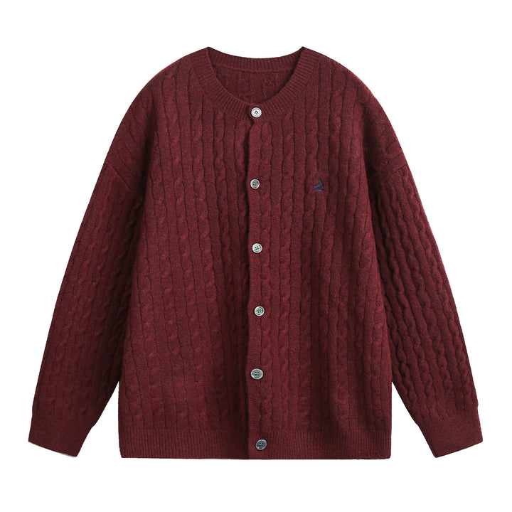 Damen Strickjacke im Flechtmuster mit Rundhals, Oversize-Schnitt und durchgehender Knopfleiste Drune