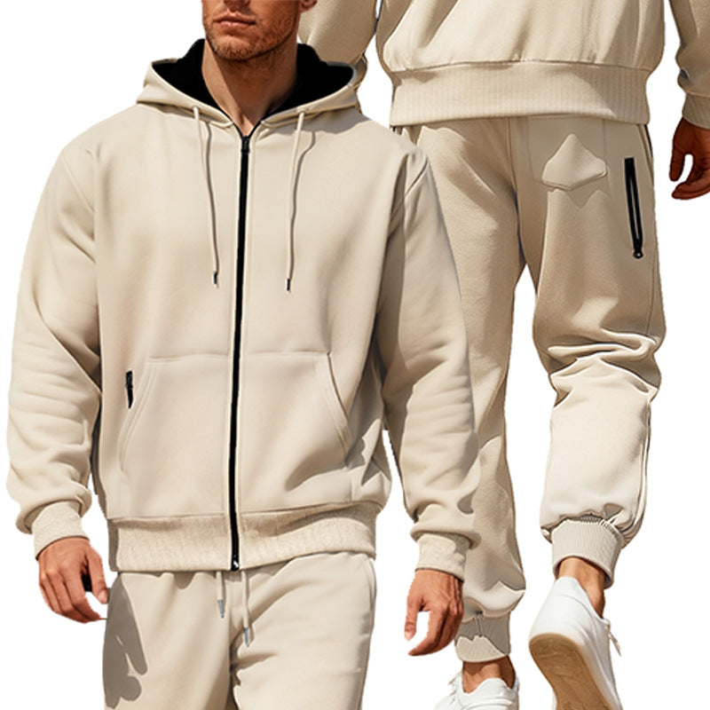 Herren nan Kapuzensweat-Set mit durchgehendem Reißverschluss, Kängurutasche und konischer Jogginghose mit Reißverschlusstaschen Drune