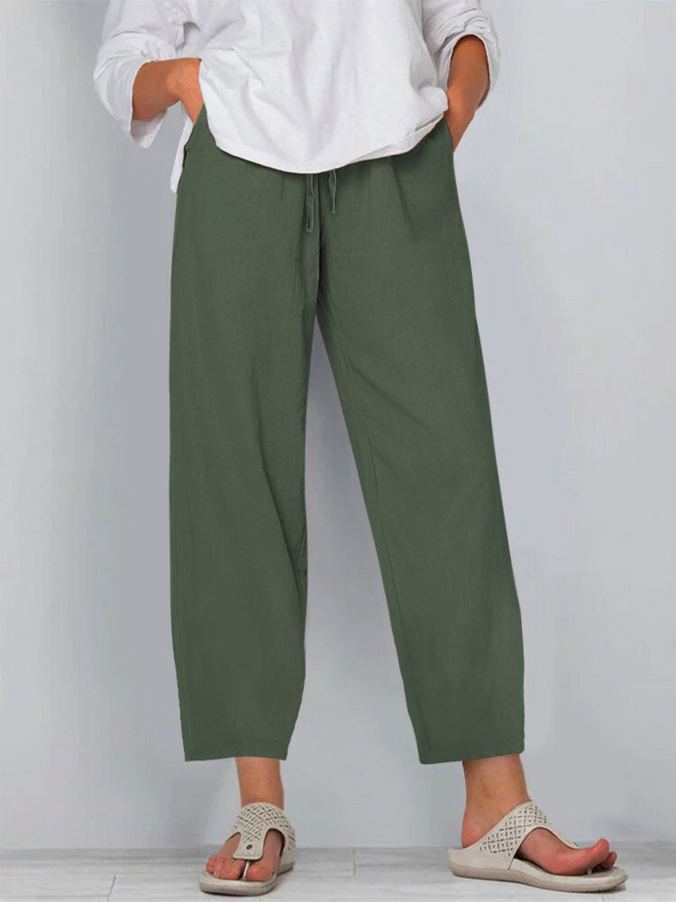 Damen Relaxed Culotte-Hosen mit Kordelzug, Seitentaschen und Knöchellänge Drune