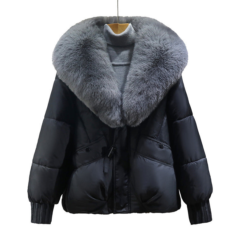 Damen Kurzsteppjacke im Boxy‑Cut mit extra breitem Schalkragen aus Kunstfell und Rippbündchen Drune