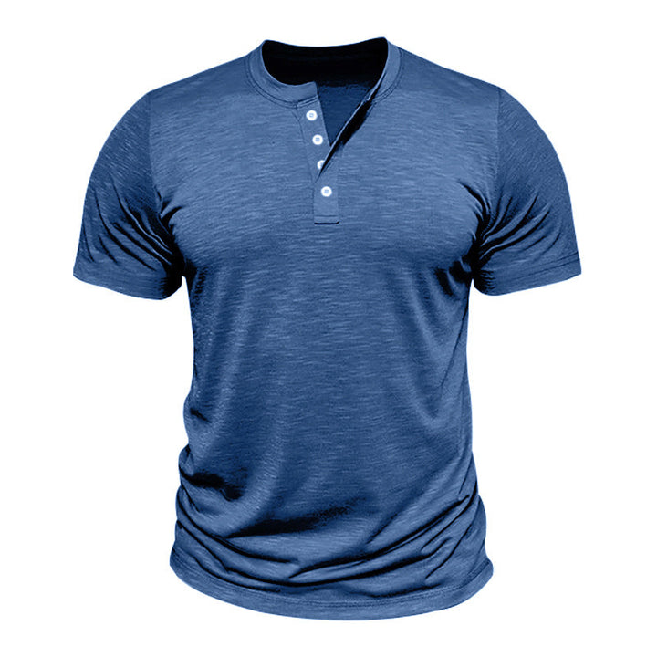 Herren Kurzarm-Henley-T-Shirt mit hochwertigem, atmungsaktivem Baumwollmix Drune