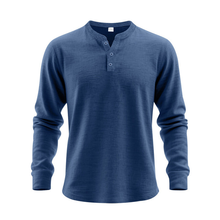 Herren nan langärmeliges Henleyshirt aus Thermo-Baumwollmix mit kurzer Knopfleiste und geripptem Kragen Drune