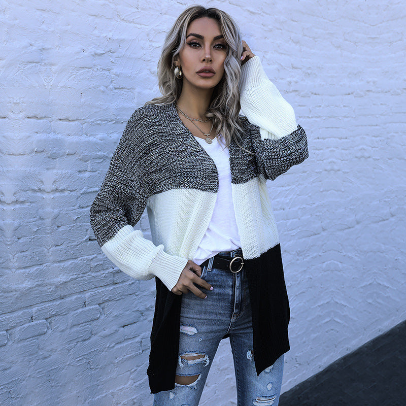 Damen Longline Strickcardigan mit Oversize-Schnitt und Farbblock-Optik Drune