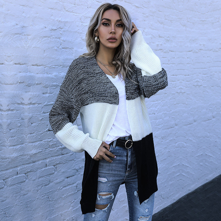 Damen Longline Strickcardigan mit Oversize-Schnitt und Farbblock-Optik Drune