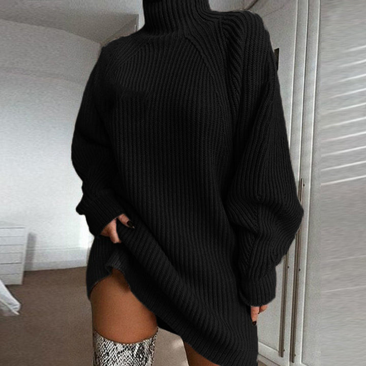 Damen Grobstrickpullover mit hohem Kragen und asymmetrischem Saum Drune