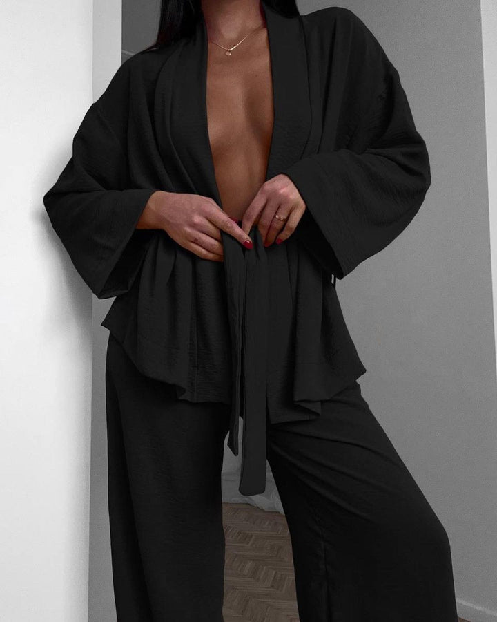 Damen Lässiges Set mit weit geschnittenem Kimono und hoher Taille Drune