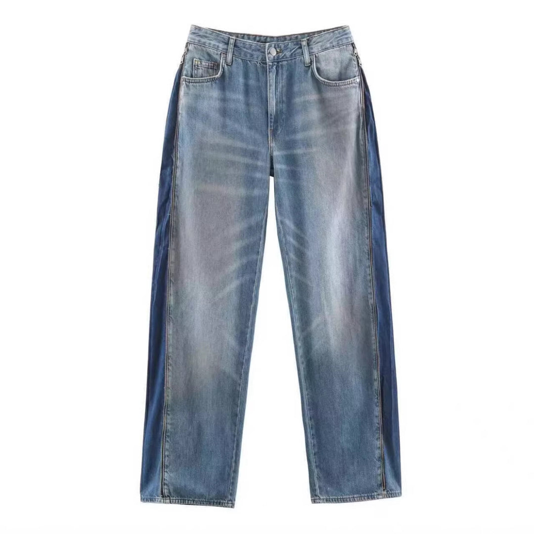 Damen Weite High‑Waist Jeans mit geradem Bein und Vintage-Wash Drune