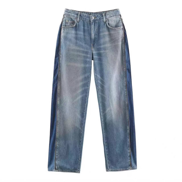 Damen Weite High‑Waist Jeans mit geradem Bein und Vintage-Wash Drune