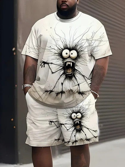 Herren nan lässiges Freizeit-Zweiteiler-Set mit großflächigem Smiley-Sonnenbrillen-Print Drune