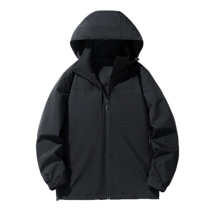 Herren Wasserabweisende Softshell-Outdoorjacke mit Kapuze, atmungsaktivem Netzfutter und verdecktem Reißverschluss Drune