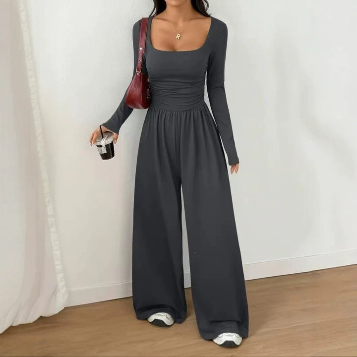Damen Jumpsuit mit weitem Bein, eckigem Ausschnitt und geraffter Taillenpartie Drune
