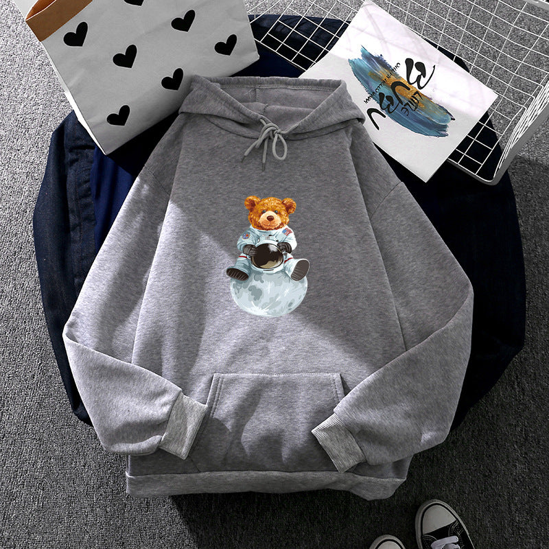 Damen nan weicher Oversize-Kapuzenpullover mit kawaii Pilzfrosch-Print, Kängurutasche und gerippten Bündchen Drune