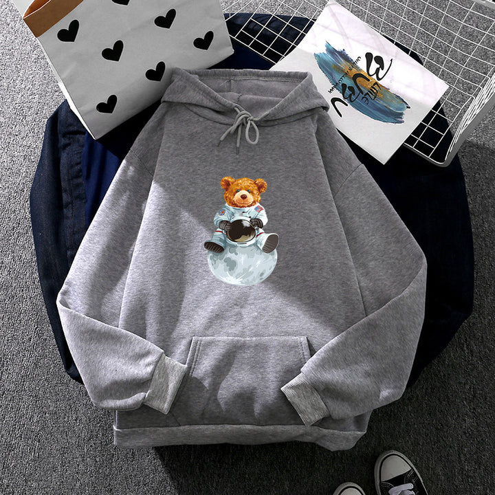 Damen nan weicher Oversize-Kapuzenpullover mit kawaii Pilzfrosch-Print, Kängurutasche und gerippten Bündchen Drune
