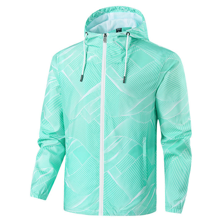Herren Leichte Kapuzen-Windbreakerjacke mit grafischem Allover-Print und Packfunktion Drune