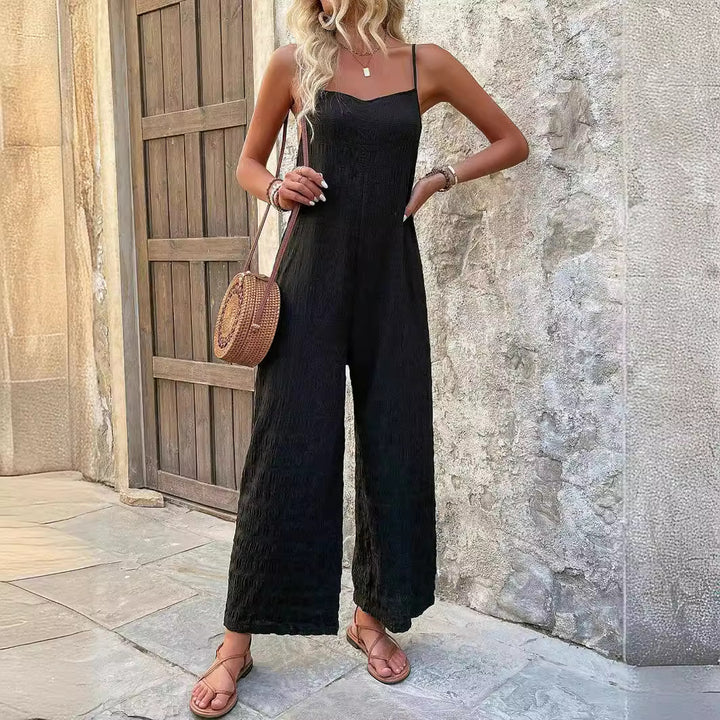 Damen Lässiger ärmelloser Jumpsuit mit weitem Bein, Spaghettiträgern und Paisley‑Print Drune