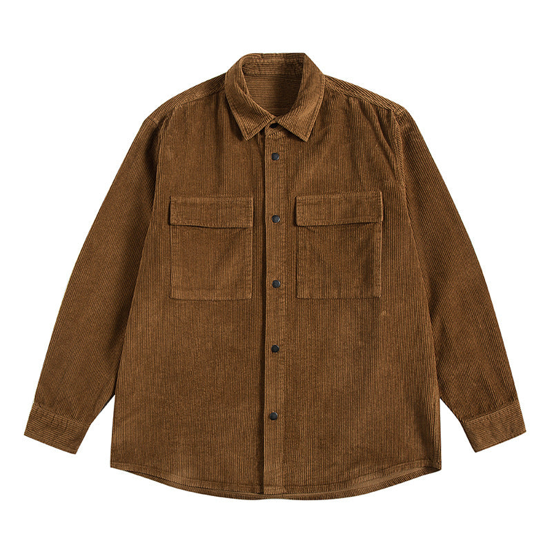 Herren  Corduroy Relaxed Overshirt mit Klappbrusttaschen Drune