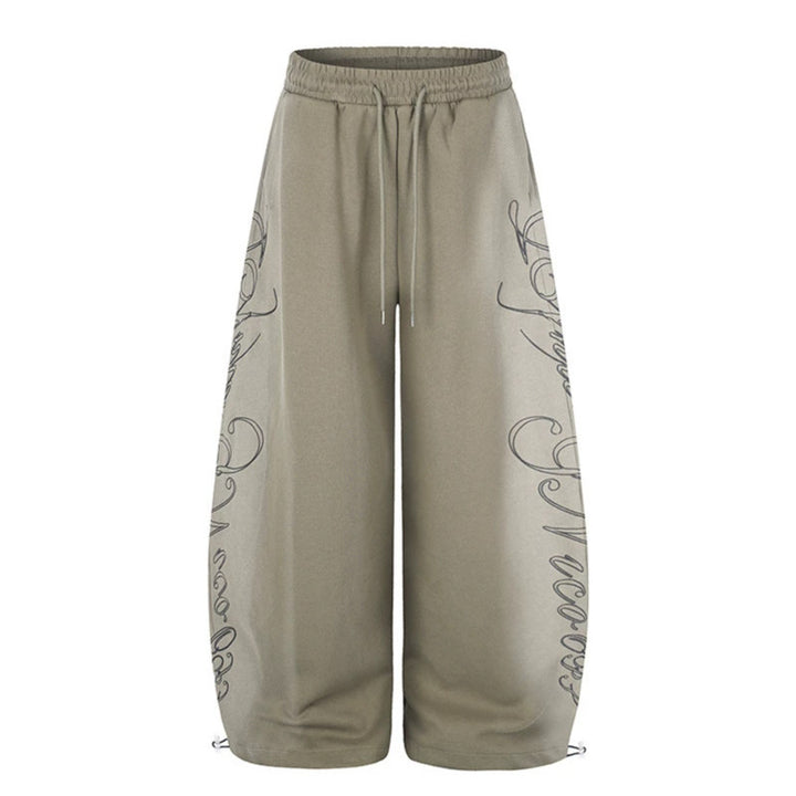 Damen Extraweite Palazzo-Sweathose mit Tunnelzugbund, verstellbarem Saum und seitlichem Script-Print Drune
