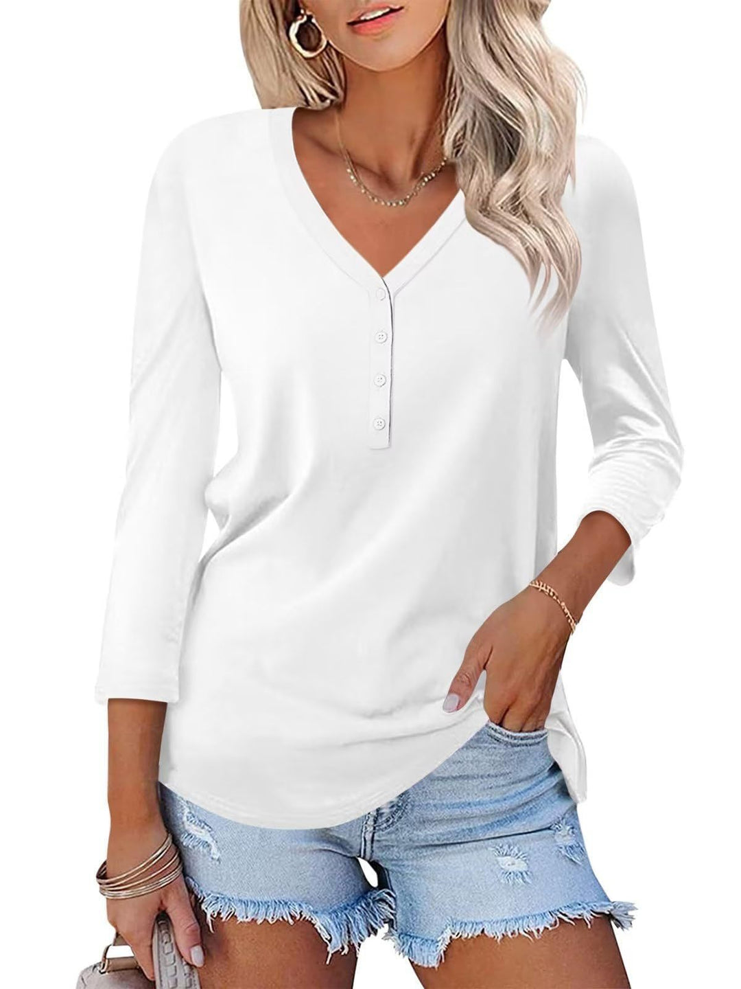 Damen Langärmliges V-Ausschnitt Shirt Drune