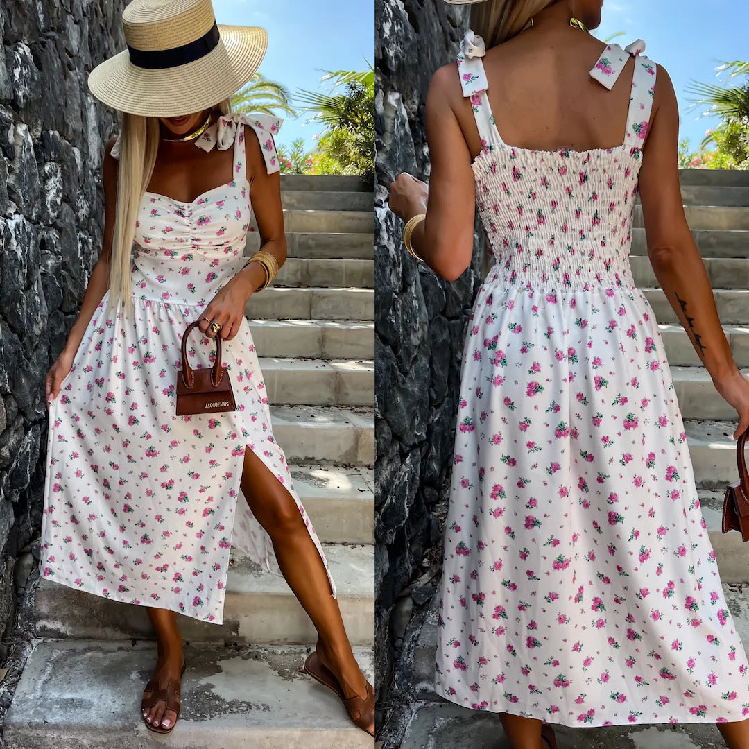 Damen Elegantes Maxikleid mit Schleifen-Trägern Drune