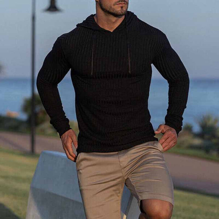 Herren Enganliegender Gerippter Kapuzenpullover aus Feinstrick Drune