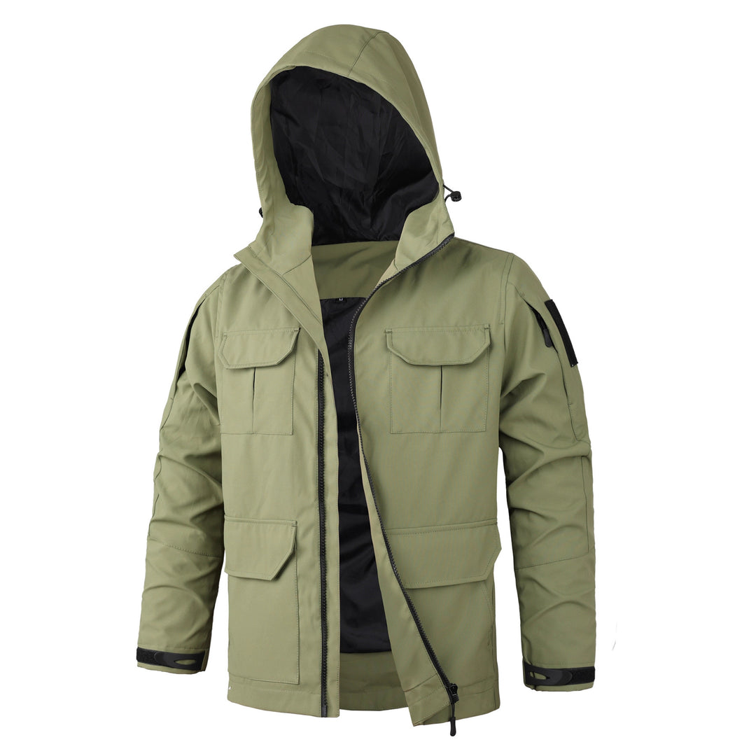 Herren  Kapuzen wasserabweisende Feldjacke mit mehreren Taschen mit Klappe und verstellbarem Zugkordel Drune