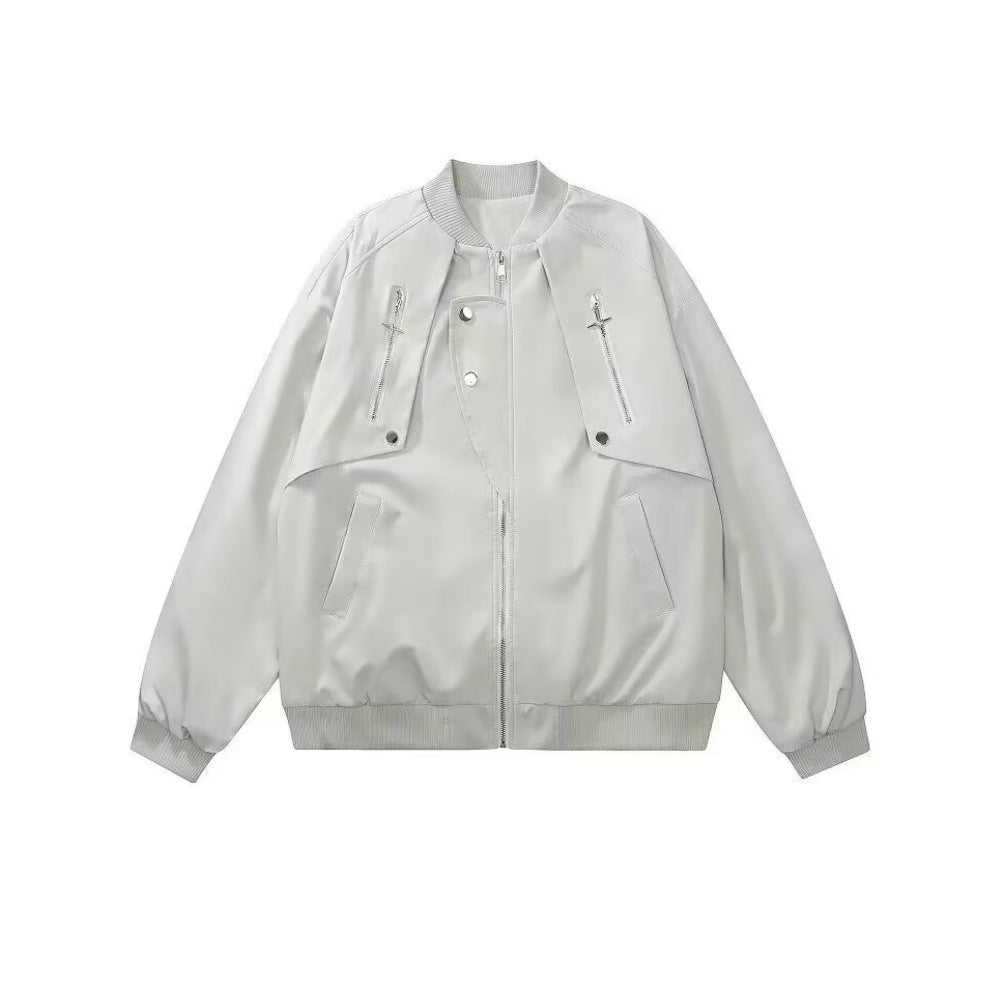 Damen modische Bomberjacke mit funktionalen Reißverschlusstaschen und lockerer Passform Drune
