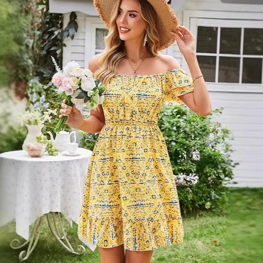 Damen lässiges Sommerkleid mit Rüschendetails Drune