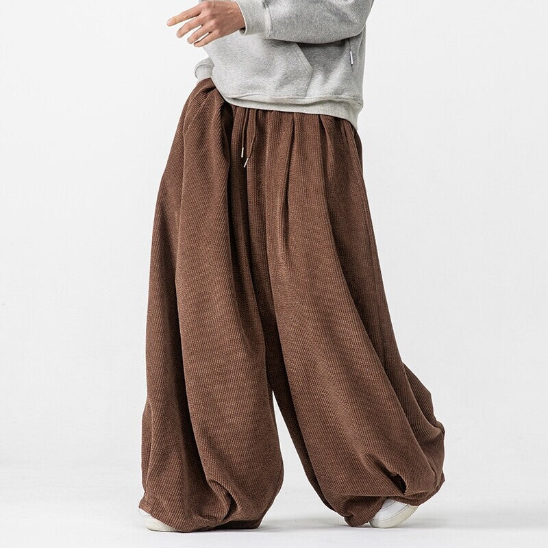 Herren Extraweite Cord-Ballonhose mit Falten, Tunnelzug und schwerem Fall Drune