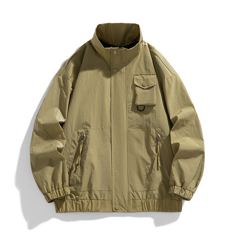 Herren Leichte technische Utility-Übergangsjacke mit Stehkragen und Multifunktionstaschen Drune