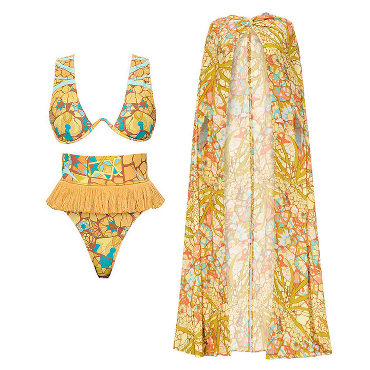 Damen Bikini-Set mit fransigem Saum und kreativem Muster Drune