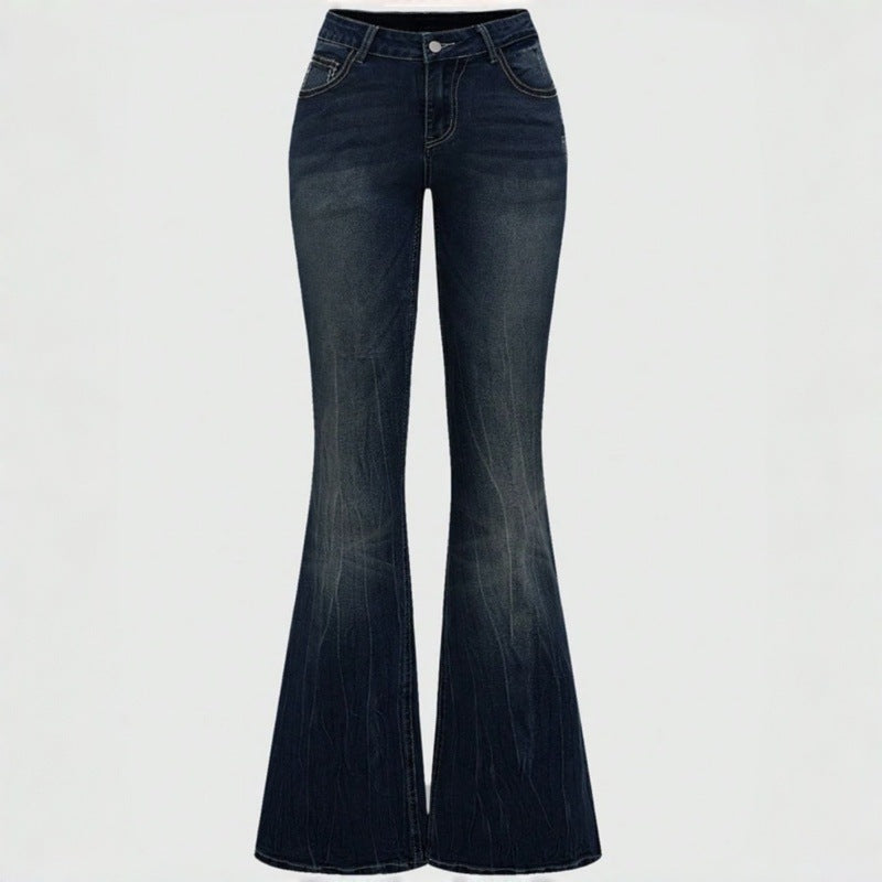 Damen Bootcut Jeans mit aufwendigen Stickereien und hohem Bund Drune