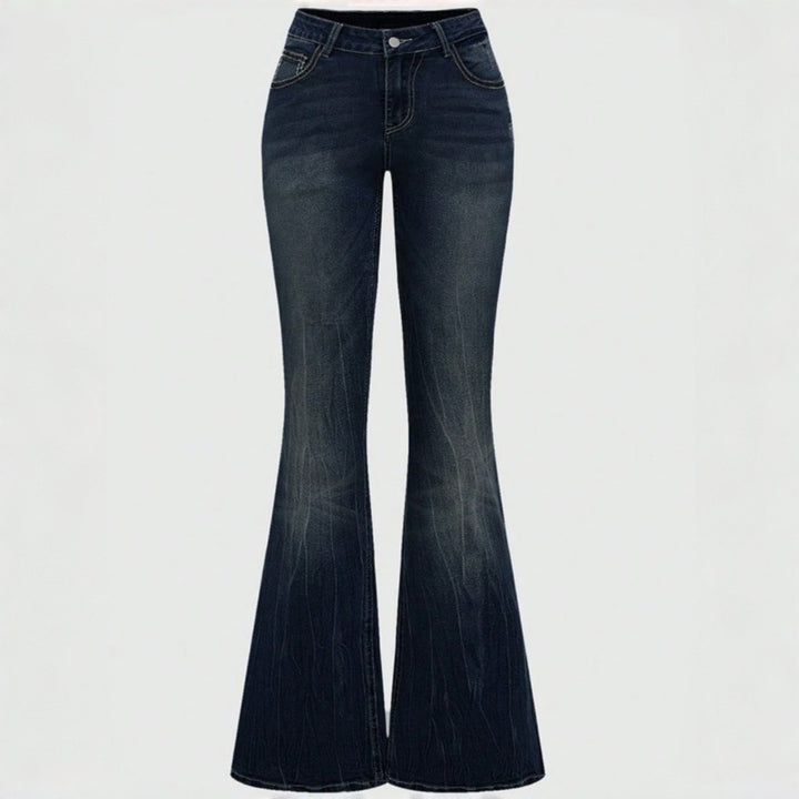 Damen Bootcut Jeans mit aufwendigen Stickereien und hohem Bund Drune