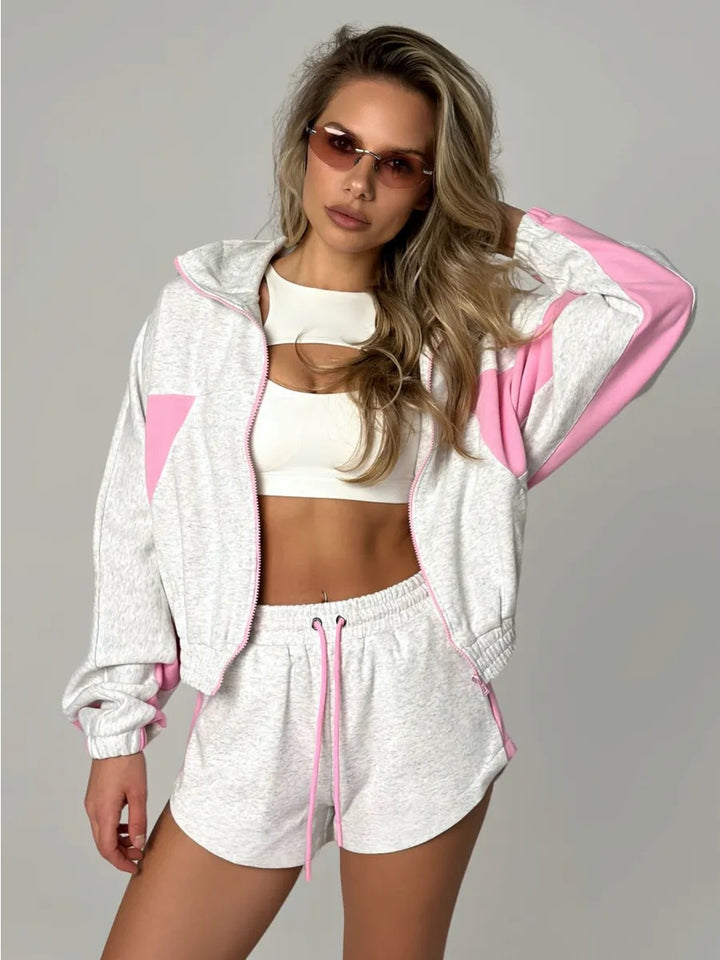 Damen lässige Sportjacke und Shorts-Set Drune