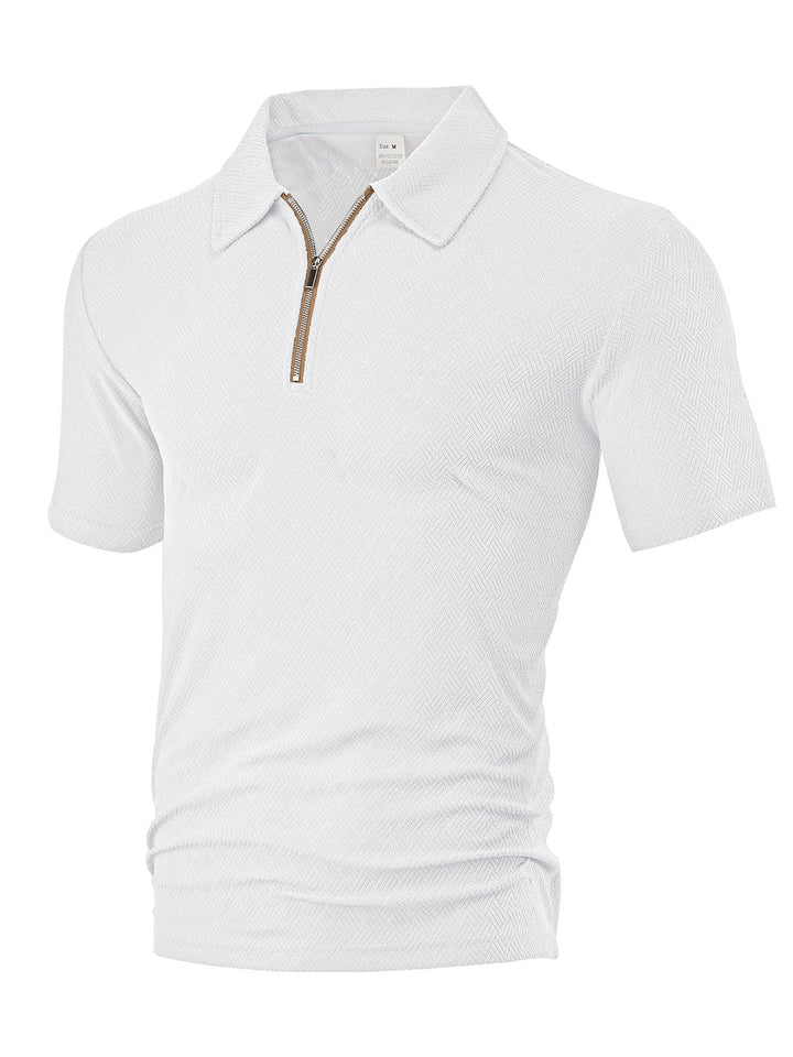 Herren nan schmal geschnittenes Halbzip-Polo mit feiner Fischgrät-Jacquardstruktur Drune