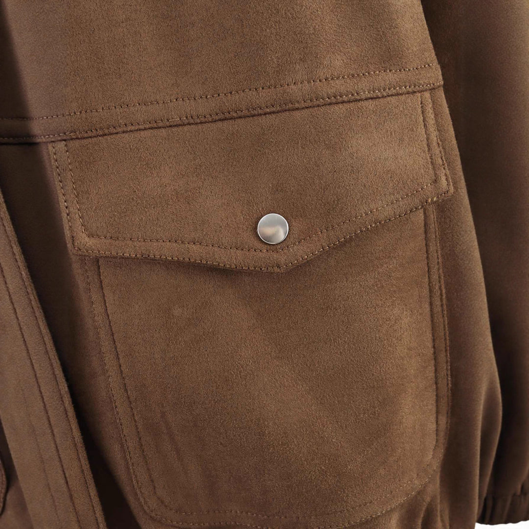 Damen lässige Kunstlederjacke im oversize Schnitt mit praktischen Taschen Drune
