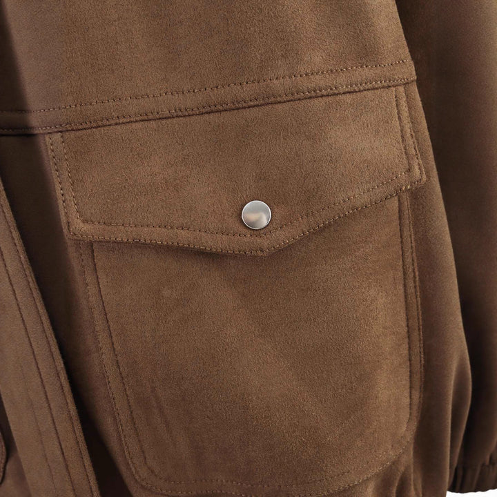 Damen lässige Kunstlederjacke im oversize Schnitt mit praktischen Taschen Drune