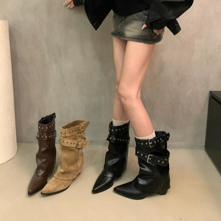 Damen Elegante Stiefeletten mit Riemen-Dekor Drune