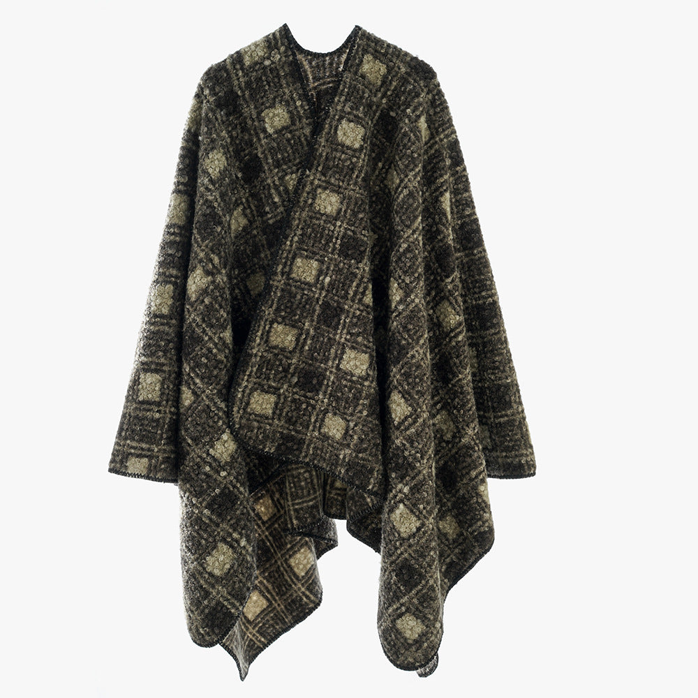 Damen Wollmix-Cape mit weichem Fall, Karomuster und asymmetrischem Zipfelsaum Drune