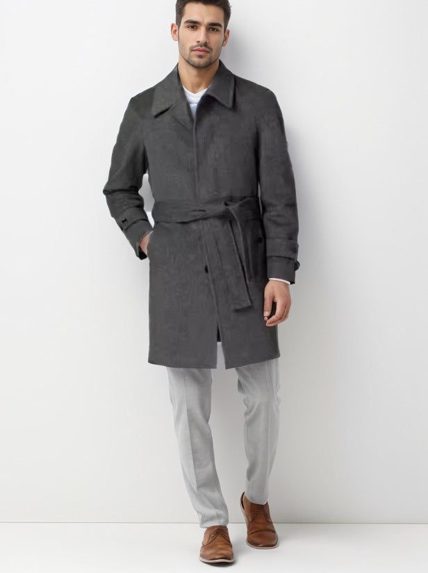 Herren klassischer Trenchcoat mit stilvollem Gürtel und doppelter Knopfreihe Drune