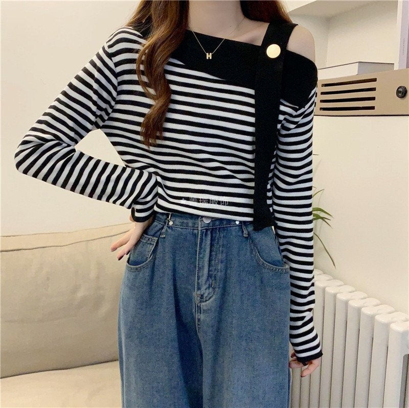 Damen Lässiges Langarmshirt mit asymmetrischem Ausschnitt Drune
