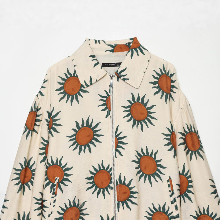 Damen Bedruckte Boxy‑Blousonjacke mit Reißverschluss und Tunnelzugtaillierung Drune