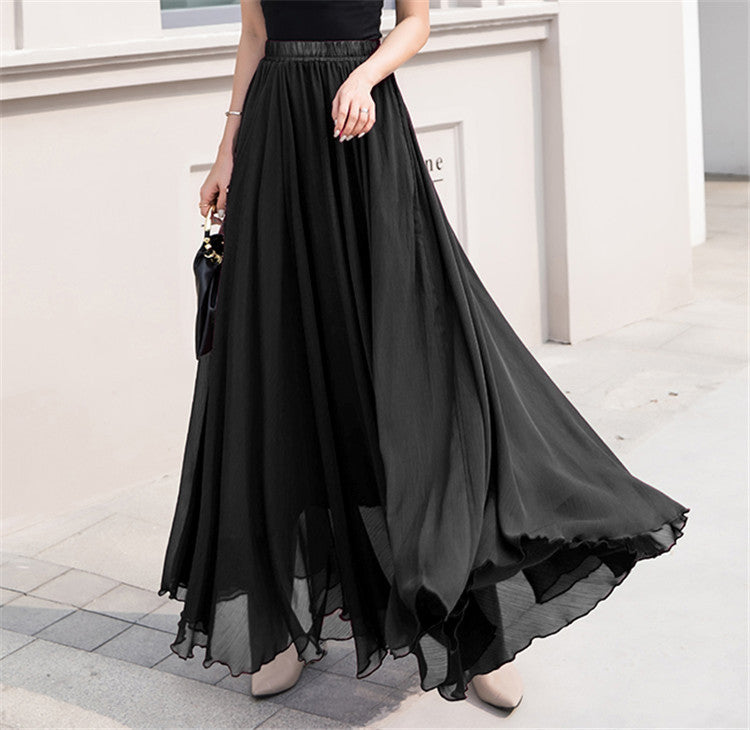Damen nan Maxi-Chiffonrock mit elastischem Bund und fließender A-Linie Drune