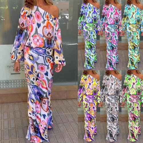 Damen Maxikleid mit asymmetrischer Ein-Schulter, fließendem Satin und Glockenärmeln Drune
