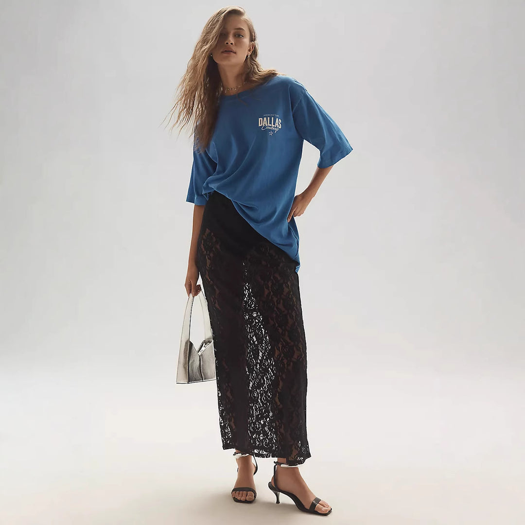 Damen Spitzenrock im langen, eleganten Design mit hohem Schlitz Drune