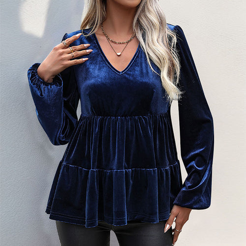 Damen Elegantes Veloursoberteil mit Volants Drune