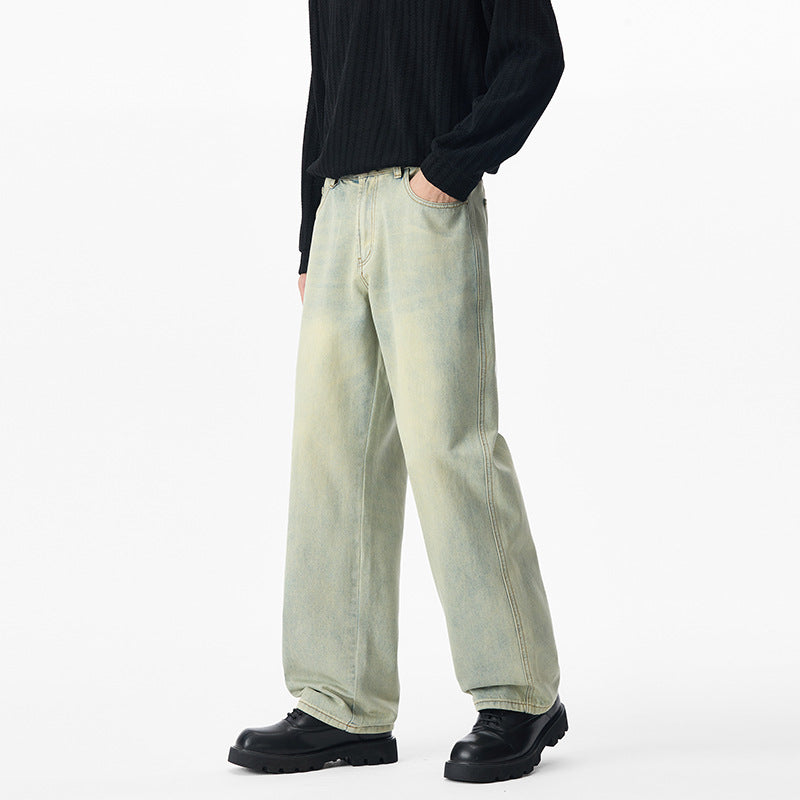Herren Locker geschnittene Denim-Jeans mit weitem Bein und soften Vintage-Fade Drune