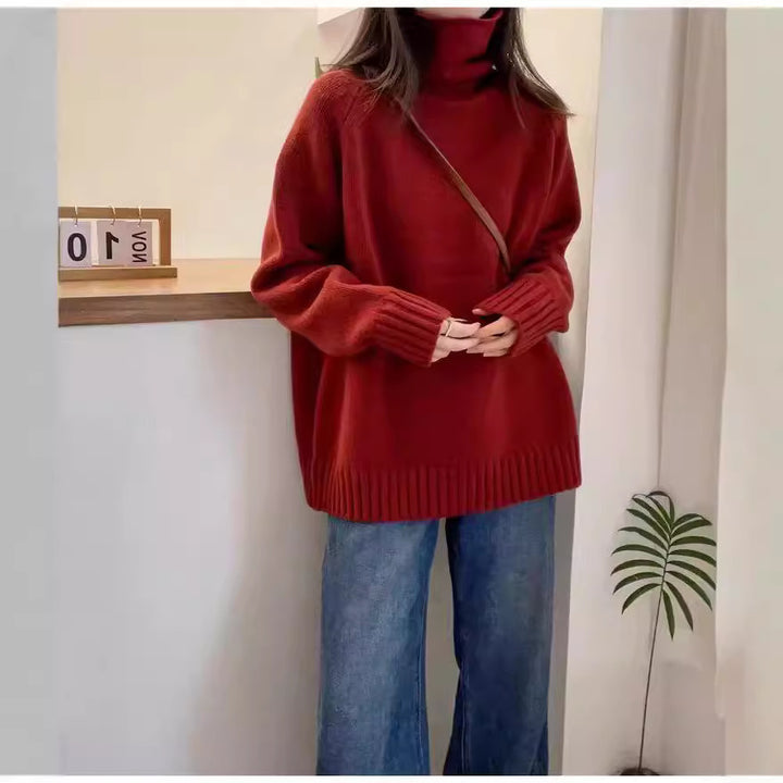 Damen lässiger Rollkragenpullover aus hochwertiger Wolle Drune