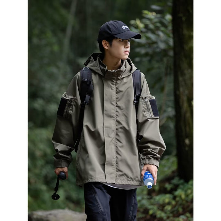 Herren technische Multifunktionsjacke mit praktischen Taschen und verstellbarem Kapuzenbund Drune