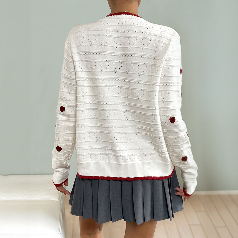 Damen Verspielter Strickcardigan mit Herzmuster Drune