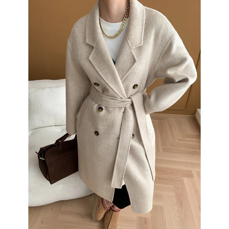 Damen eleganter Wollmantel mit doppelt-knopf Detail und weitem Schnitt Drune